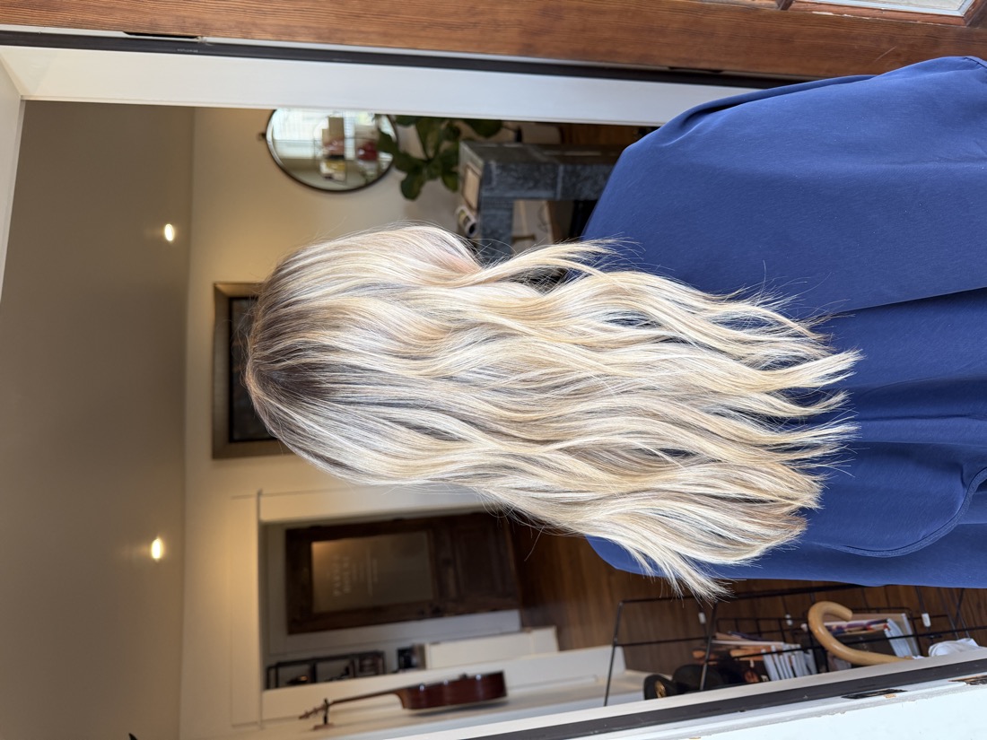 Bright blonde balayage, mid-length