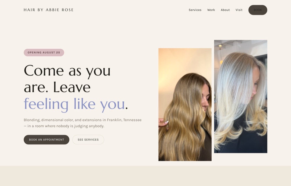 Concept B homepage, lighter with a headline beside two photos
