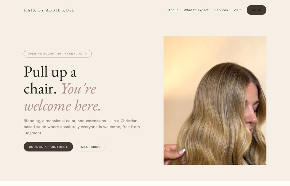 Concept C homepage, with a welcoming headline and portrait